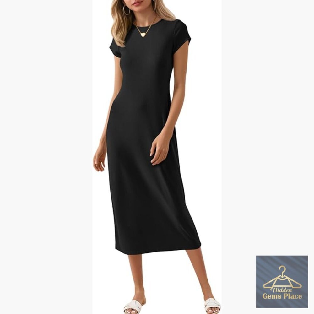 Short Sleeve T-Shirt Dress Midi Length Casual Summer Shift Dress